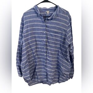 🌿 L.L. Bean Men’s 2X Linen Button-Up Shirt – Blue Striped – Relaxed Fit